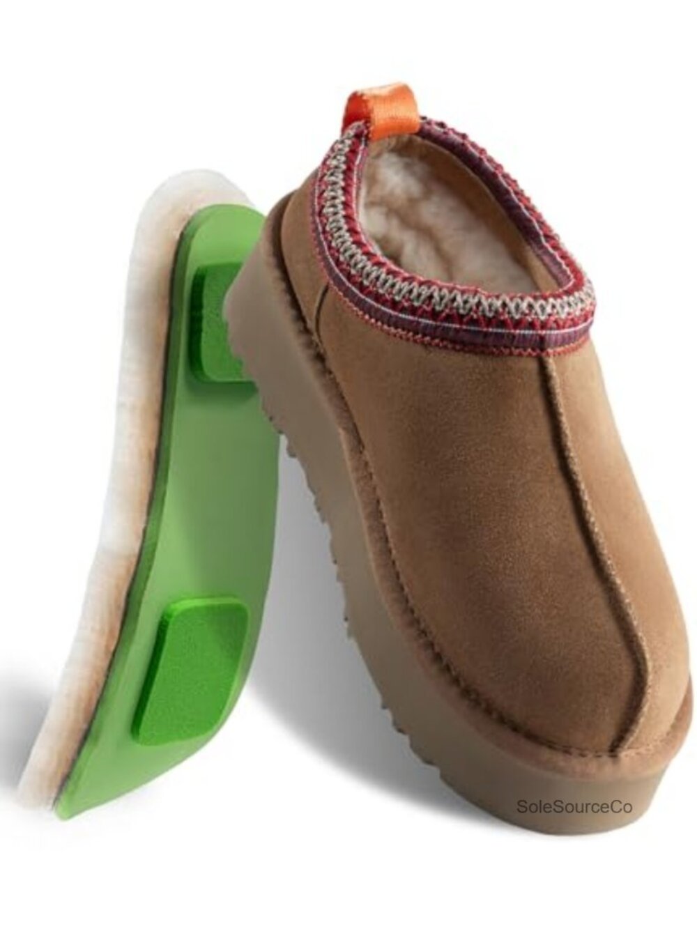 Women's Sheepskin Clog Slippers, Platform Suede House Shoes, 18mm Wool Lining,